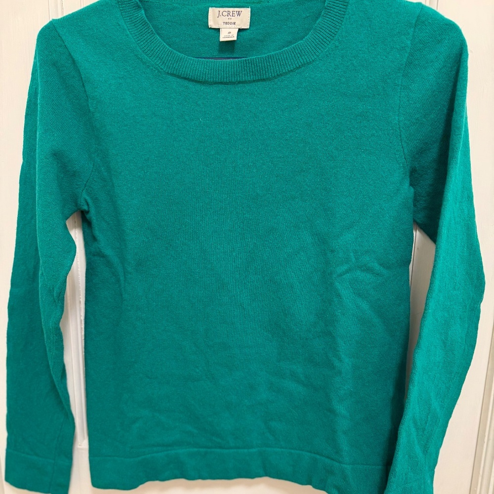 J. Crew Factory Women's Scoop Neck Sweater in Teal Green - Picture 2 of 3